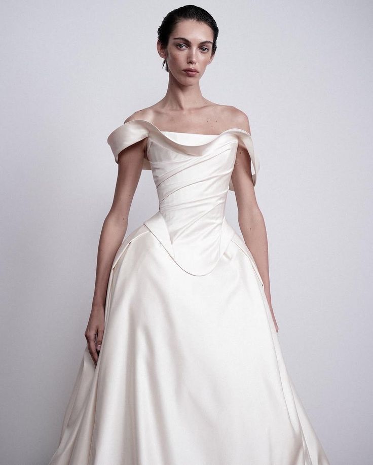 Off The Shoulder Ivory Wedding Dresses A-line Pleated Bridal Dress,LTP3807