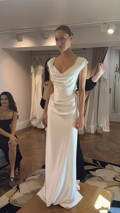 Off The Shoulder Ivory Wedding Dresses, Pleated Bridal Gown, LTP3756