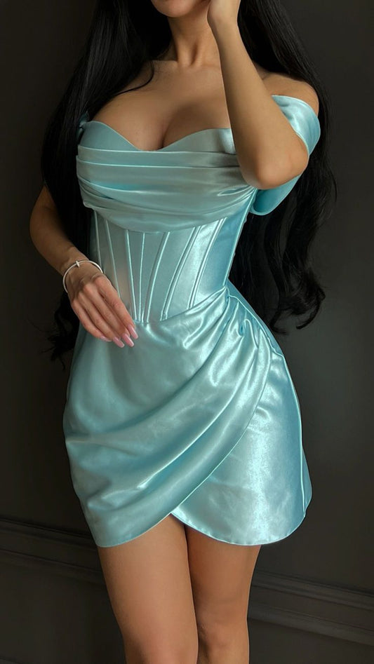 Off The Shoulder Mint Green Homecoming Dresses Satin Mini Party Dress,LTP3823