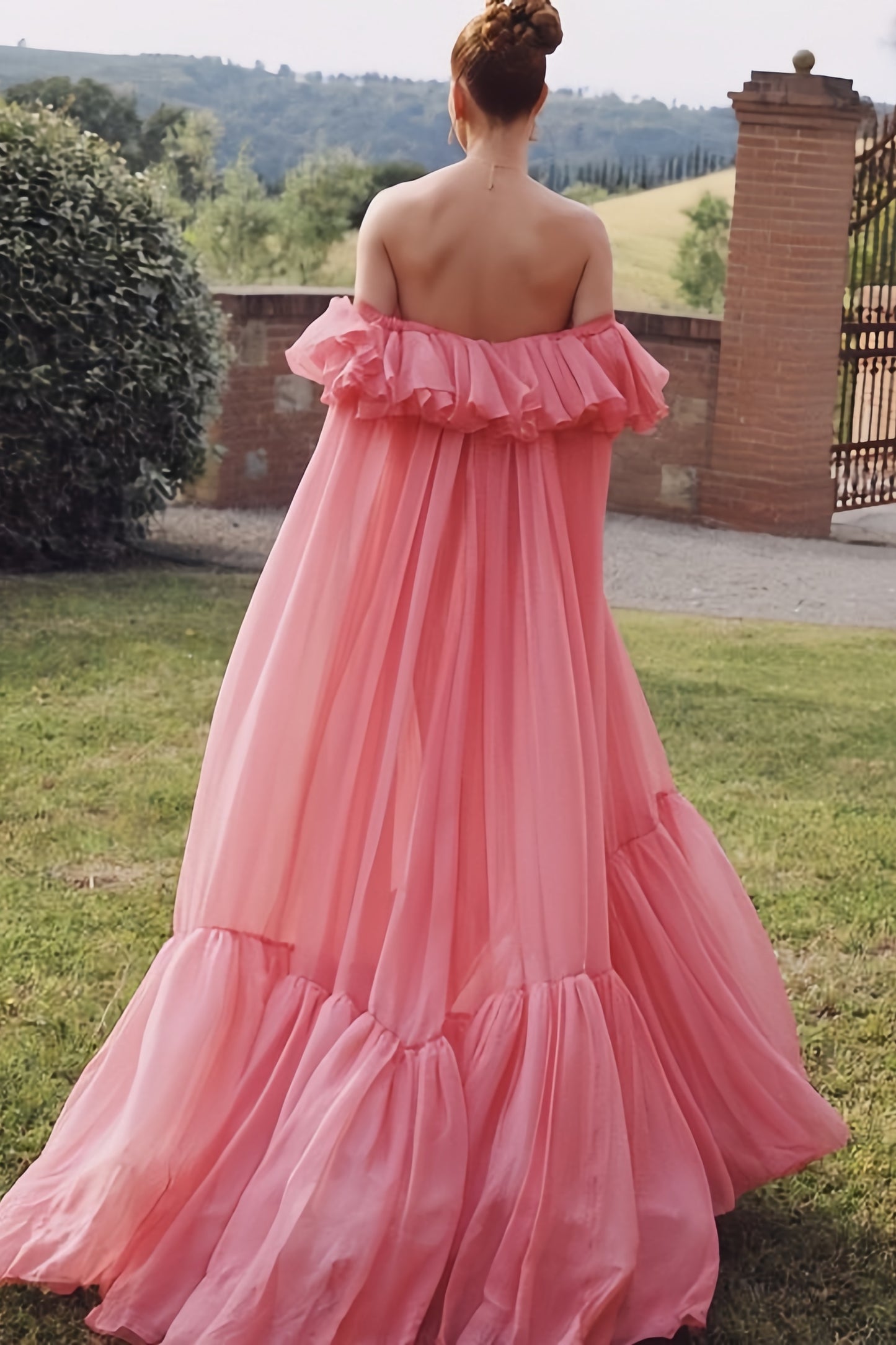 Off The Shoulder Pink Chiffon Party Dress, Puffy Senior Prom Dress, LTP3501