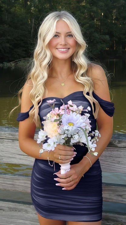 Off The Shoulder Pleated Bodycon Homecoming Dresses Custom Made Prom Dress, LTP3943
