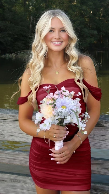 Off The Shoulder Pleated Bodycon Homecoming Dresses Custom Made Prom Dress, LTP3943