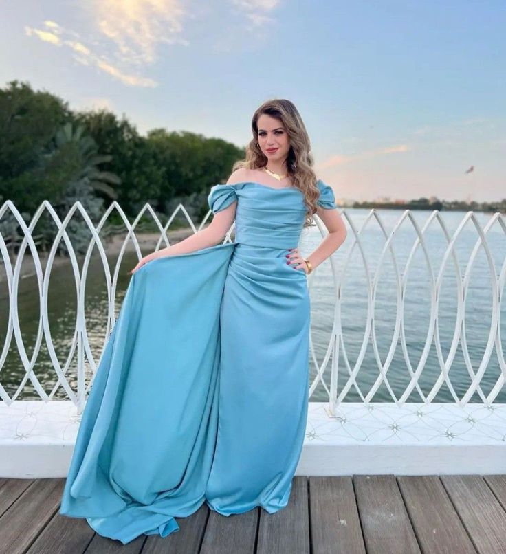 Off The Shoulder Pleated Satin Purple Long Prom Dress