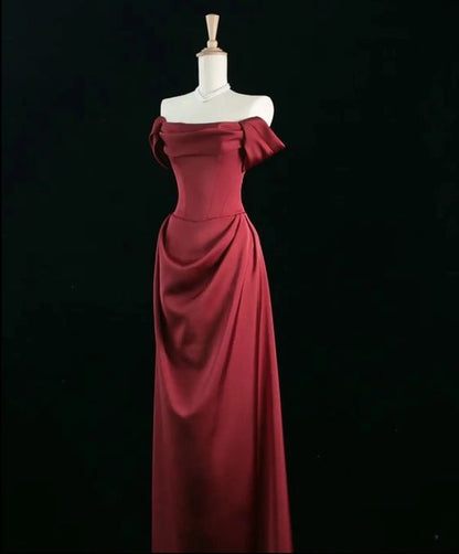 Off The Shoulder Red Prom Dresses Satin Long Party Evening Dress Valentine's Dresses,LTP4308