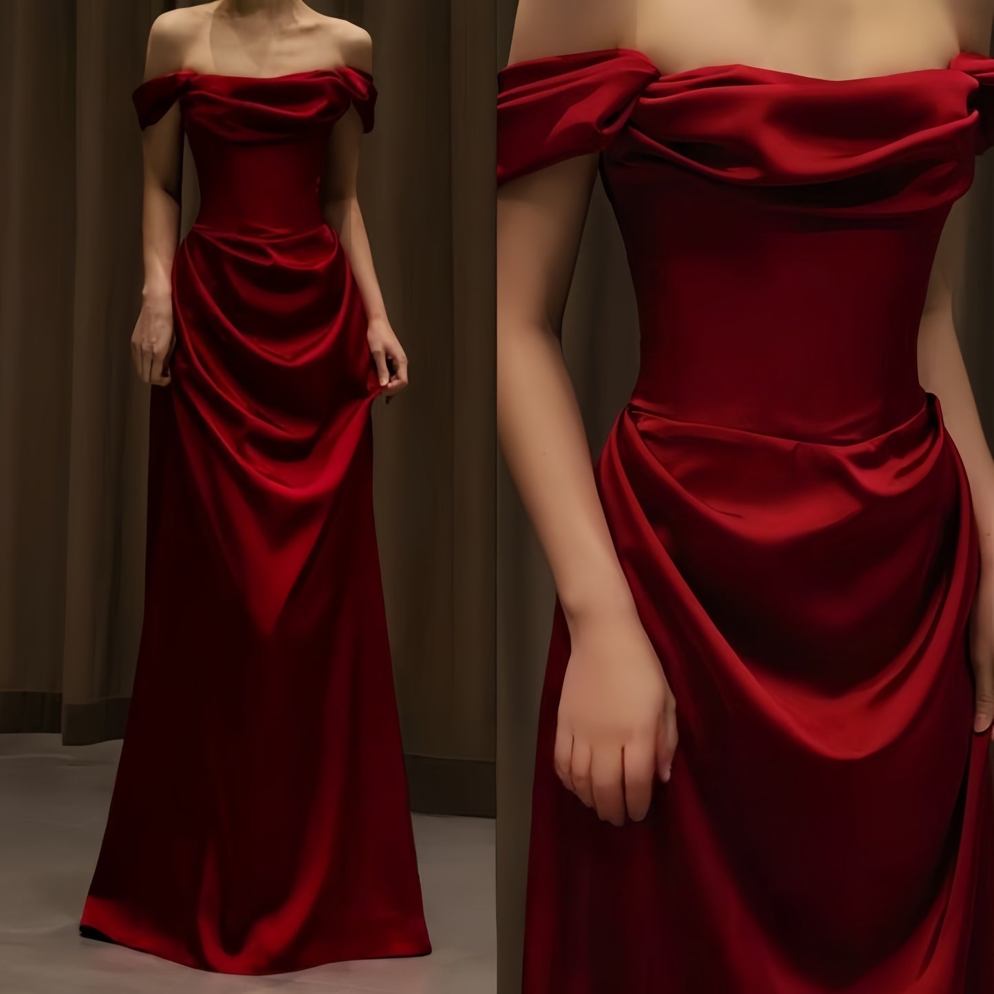 Off The Shoulder Red Prom Dresses Satin Long Party Evening Dress Valentine's Dresses,LTP4308