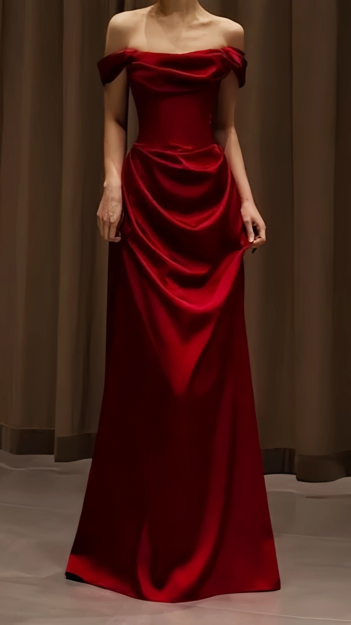 Off The Shoulder Red Prom Dresses Satin Long Party Evening Dress Valentine's Dresses,LTP4308