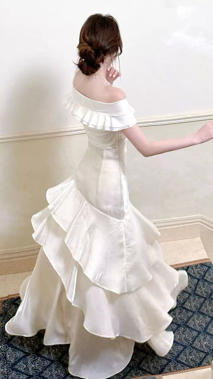 Off The Shoulder Ruffle Prom Dresses High Quality Mermaid Party Formal Dress,LTP4378