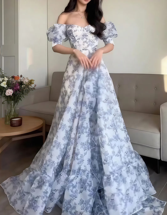 Off The Shoulder Sweetheart Floral A-Line Senior Prom Dress,LTP3437