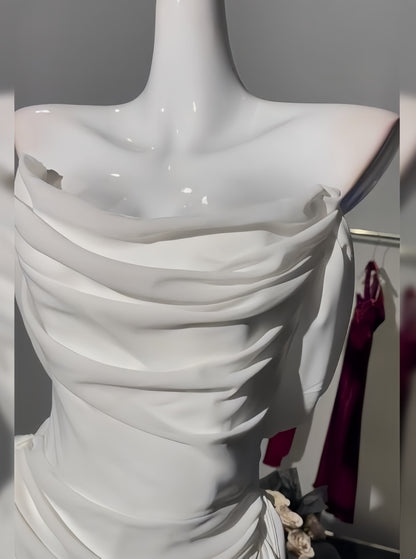 Off The Shoulder White Chiffon Homecoming Dresses Pleated Mini Hoco Graduation Dress,LTP3909