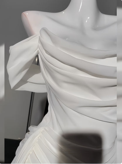 Off The Shoulder White Chiffon Homecoming Dresses Pleated Mini Hoco Graduation Dress,LTP3909