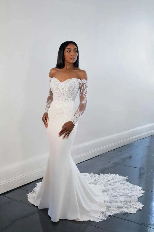 Off The Shoulder White Lace Mermaid Wedding Dresses