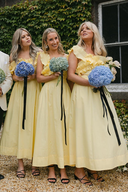 Off The Shoulder Yellow Bridesmaid Dresses Ankle Length Dress,LTP4111