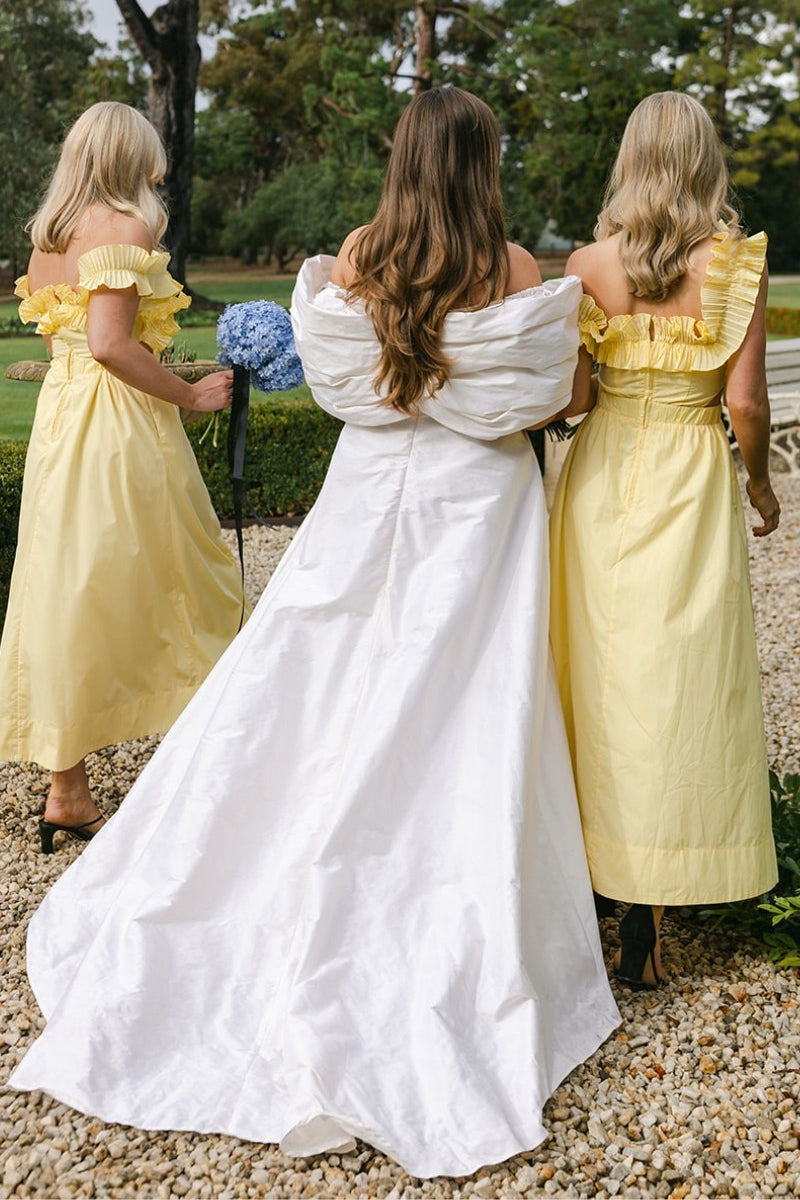 Off The Shoulder Yellow Bridesmaid Dresses Ankle Length Dress,LTP4111