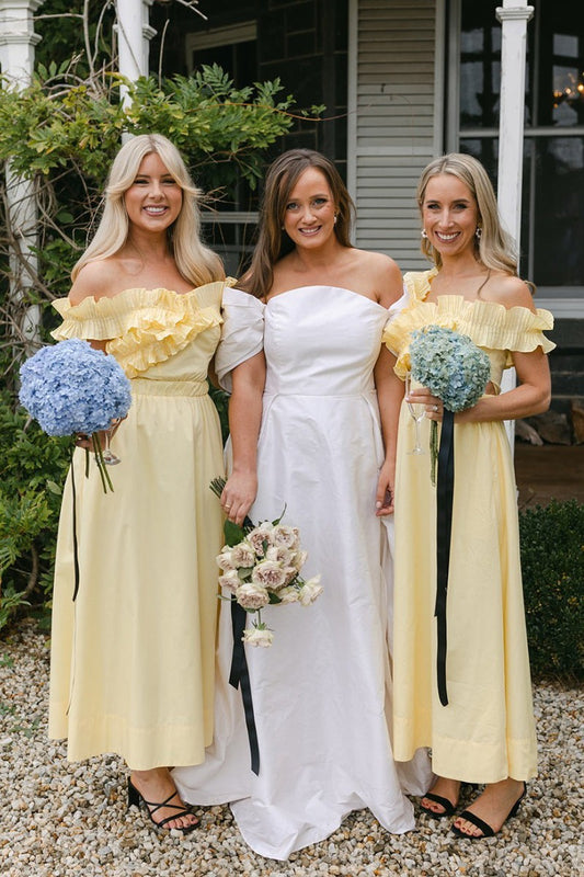 Off The Shoulder Yellow Bridesmaid Dresses Ankle Length Dress,LTP4111