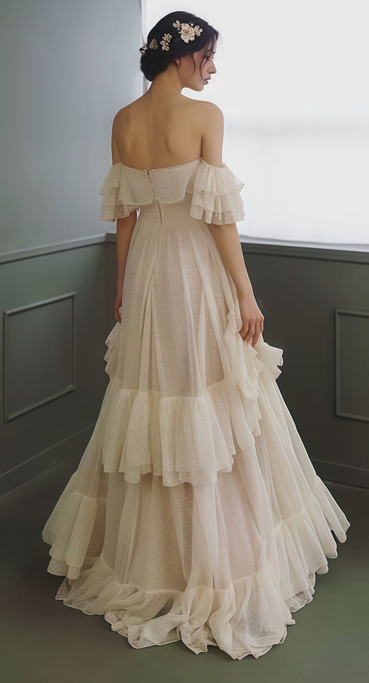 Off The Shoulder A-Line Wedding Dress, Ruffle Party Dress,LTP3689