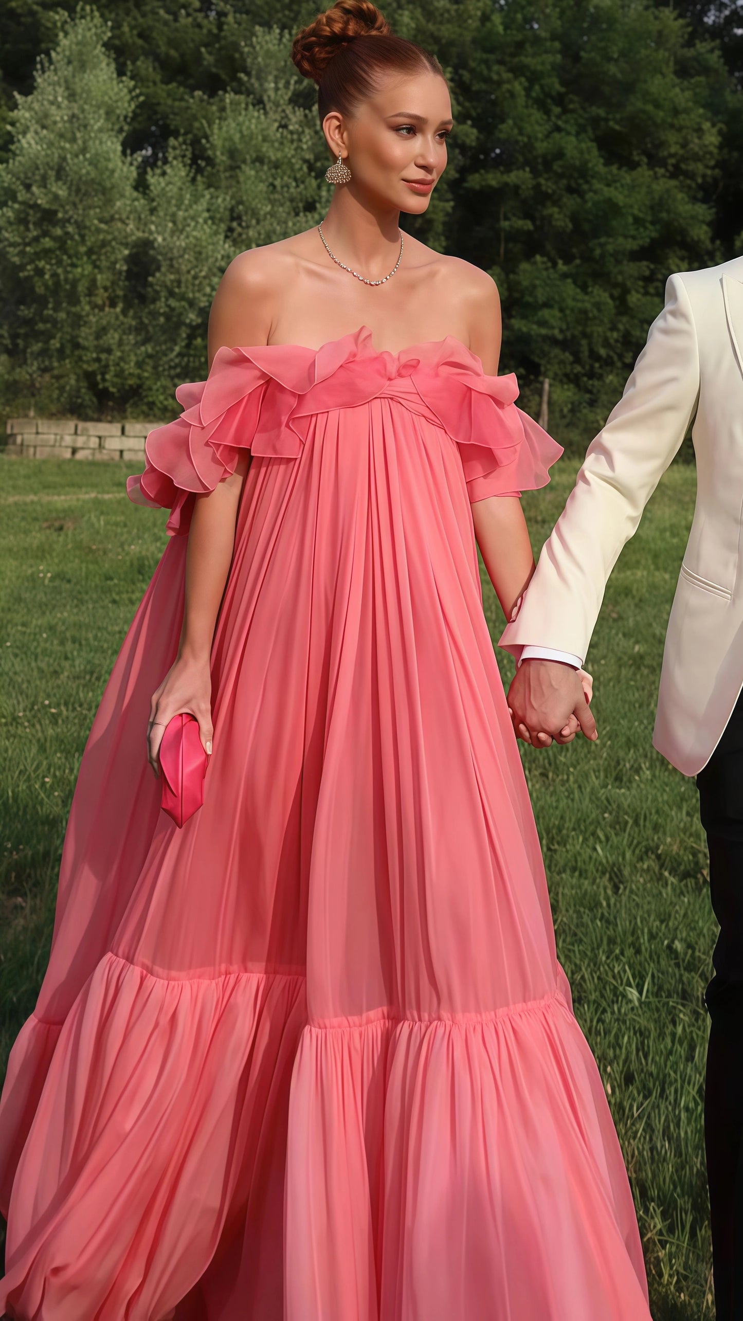 Off The Shoulder Pink Chiffon Party Dress, Puffy Senior Prom Dress, LTP3501