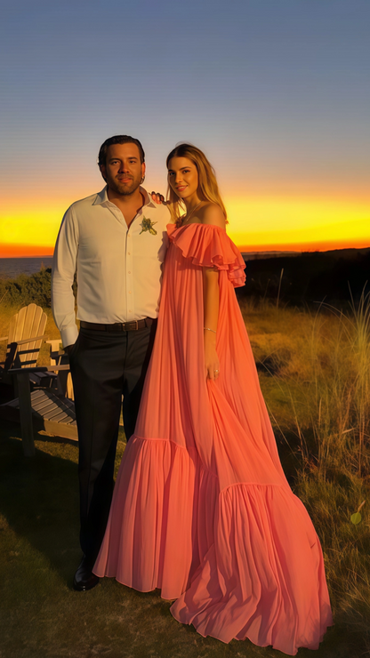 Off The Shoulder Pink Chiffon Party Dress, Puffy Senior Prom Dress, LTP3501
