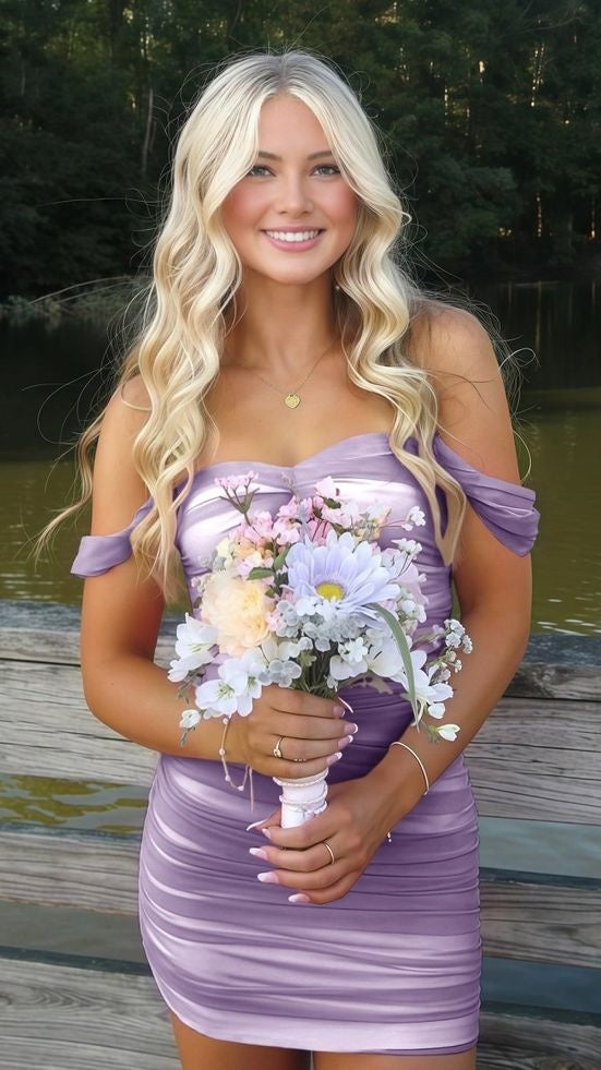 Off The Shoulder Pleated Bodycon Homecoming Dresses Custom Made Prom Dress, LTP3943