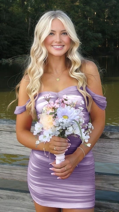 Off The Shoulder Pleated Bodycon Homecoming Dresses Custom Made Prom Dress, LTP3943