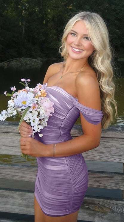 Off The Shoulder Pleated Bodycon Homecoming Dresses Custom Made Prom Dress, LTP3943