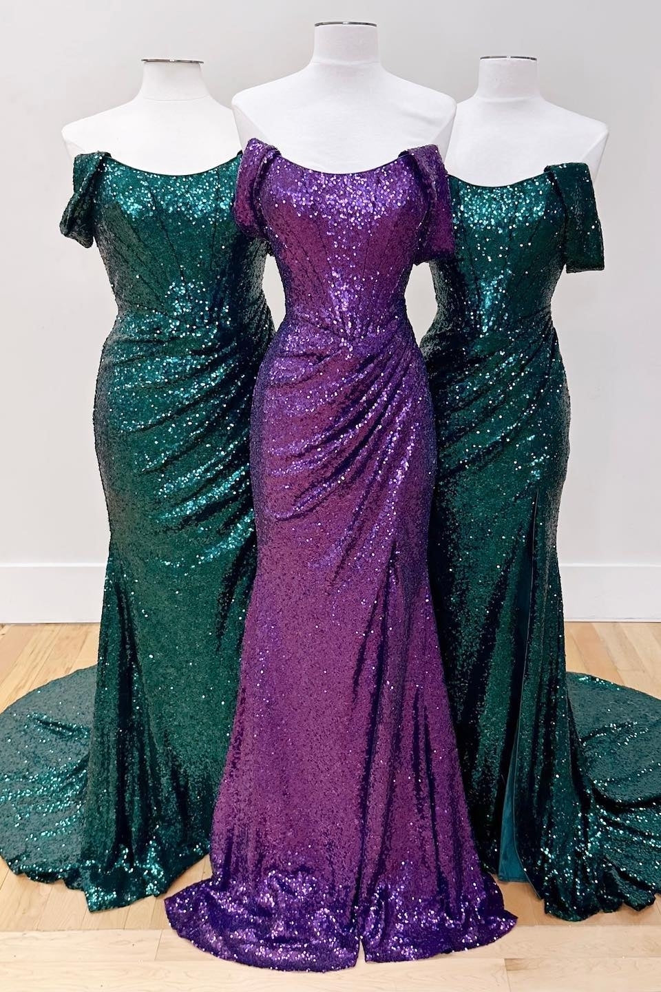 Off the Shoulder Fuchsia Sequin Mermaid Long Dress with Slit
