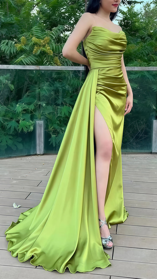 Olive Green Bodycon Long Prom Dress, Split Sexy Prom Dress, LTP3764