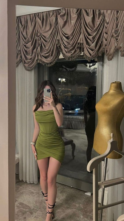 Olive Green Strapless Tight Homecoming Dress Mini Party Dress