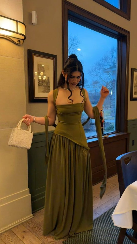 Olive Green Sheath Chiffon Prom Dress Bodycon Full Length Party Dresses Bridesmaid Dress,LTP4267