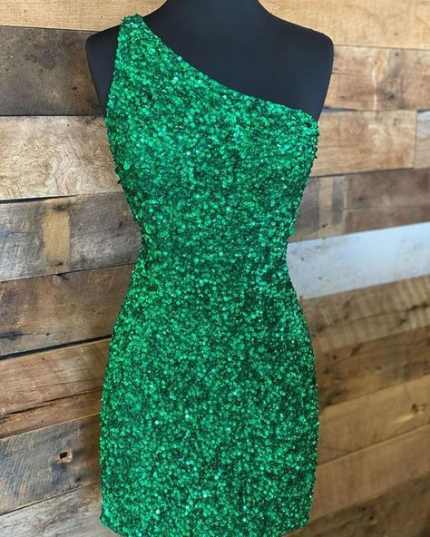 One Shoulder Green Sequined Homecoming Dresses, LTP3039