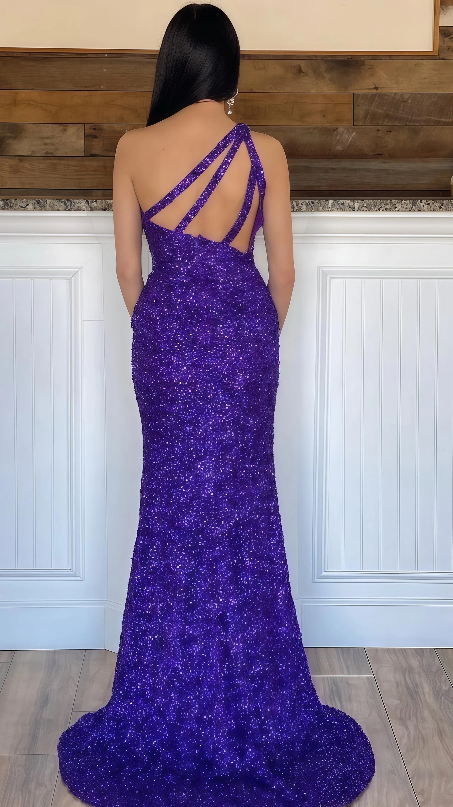 One Shoulder Mermaid Sequin Prom Dress With Side Slit, LTP3514