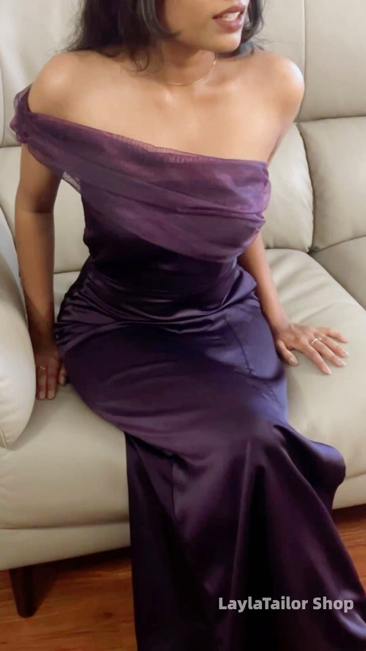 One Shoulder Purple Mermaid Prom Formal Dresses,LTP4562