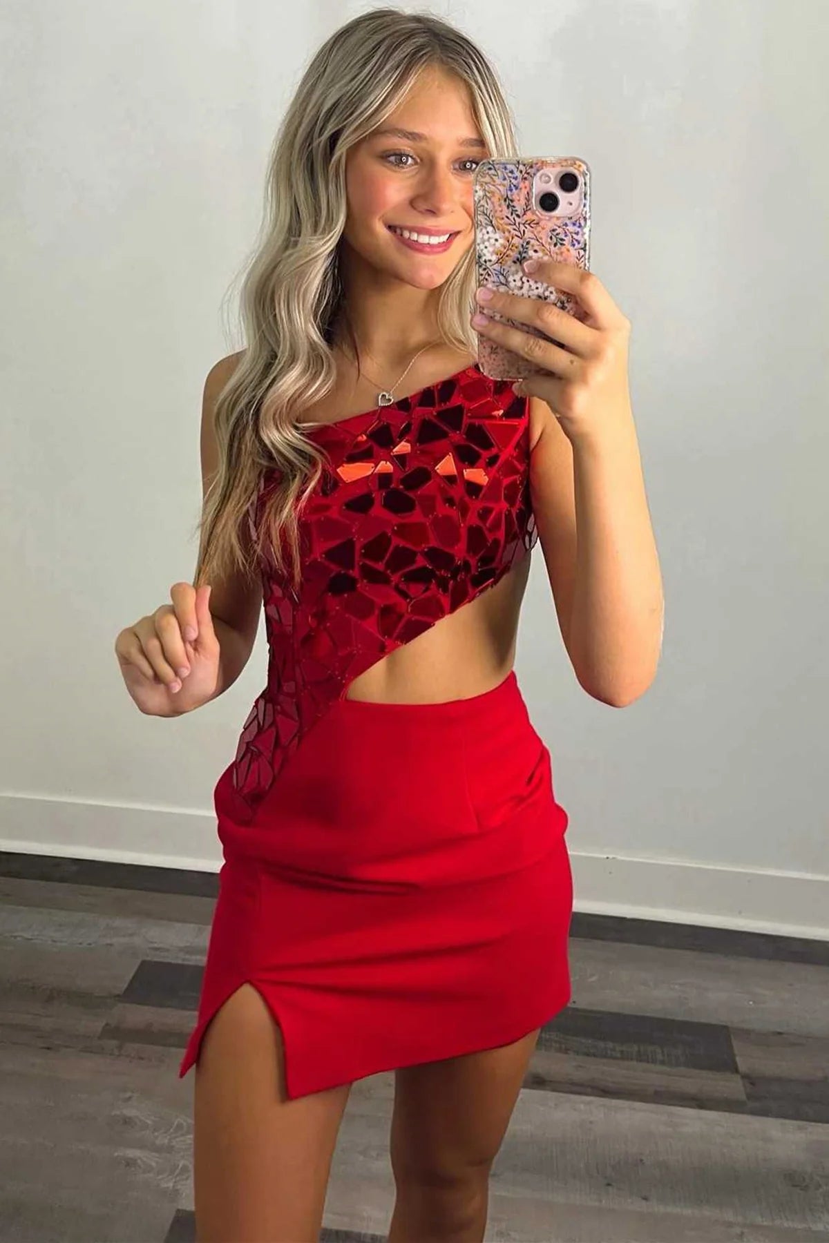Unique One Shoulder Glass Mirror Homecoming Dresses
