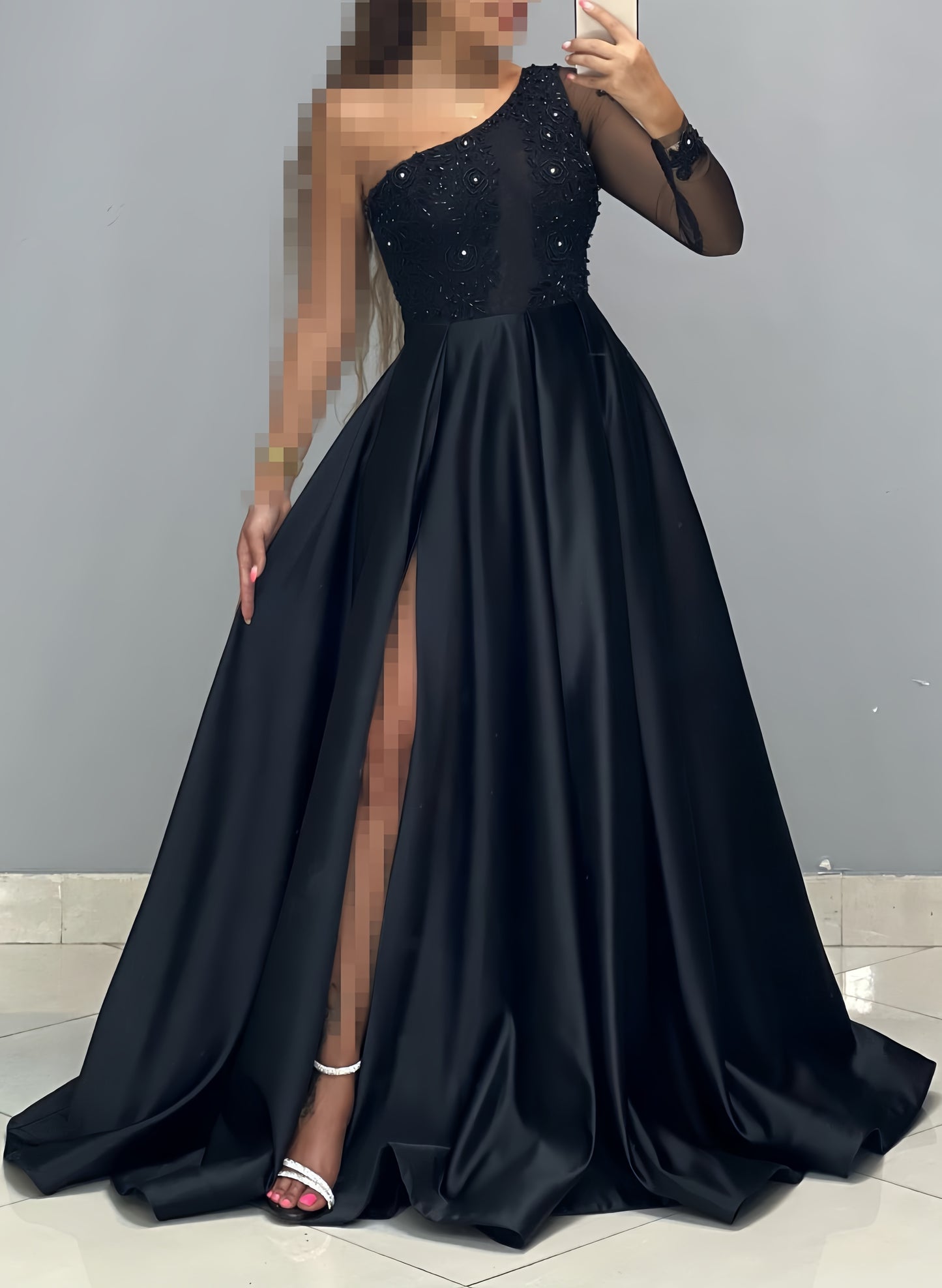 One Sleeve Beaded A-Line Prom Dress, Women Party Dress, LTP3474