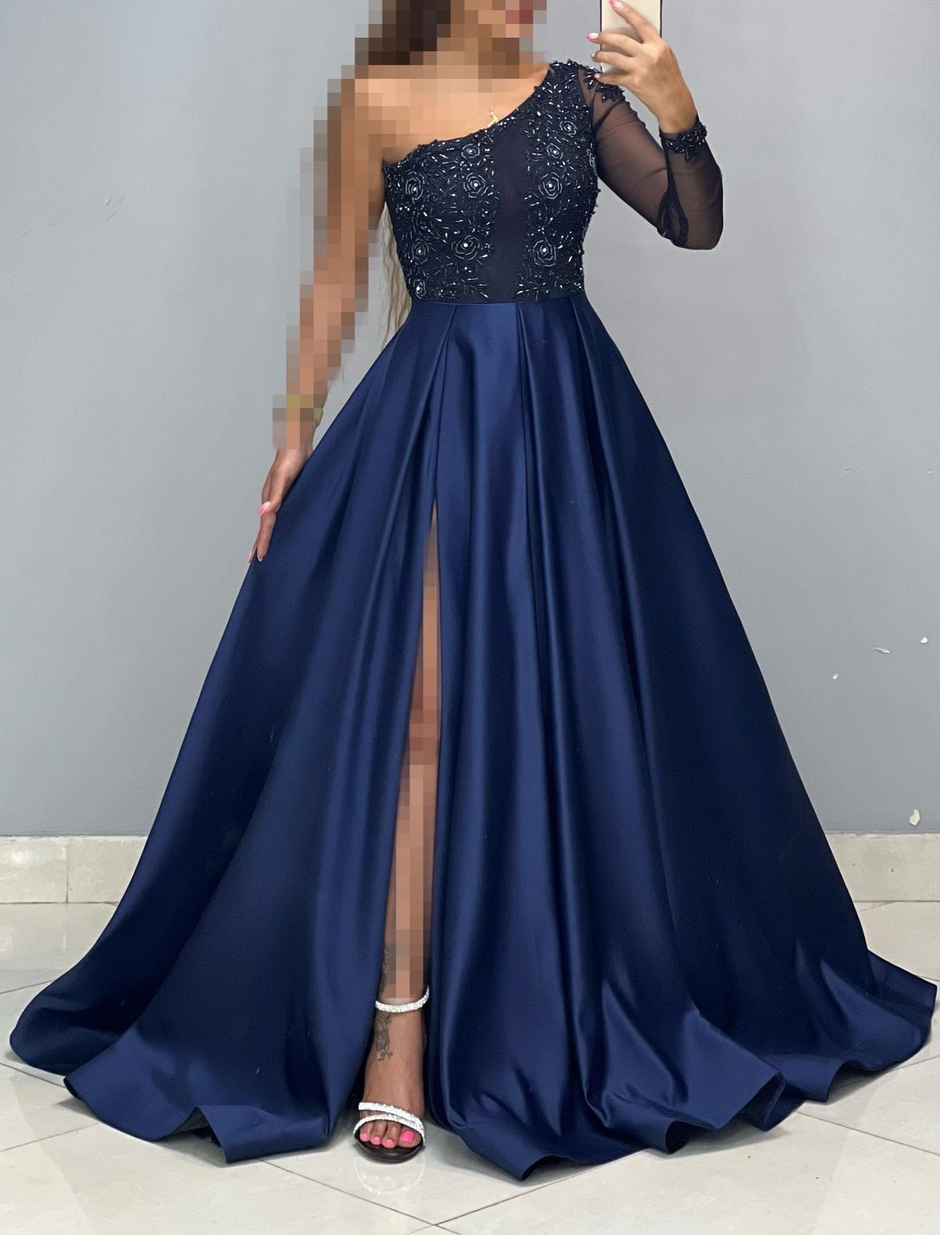 One Sleeve Beaded A-Line Prom Dress, Women Party Dress, LTP3474