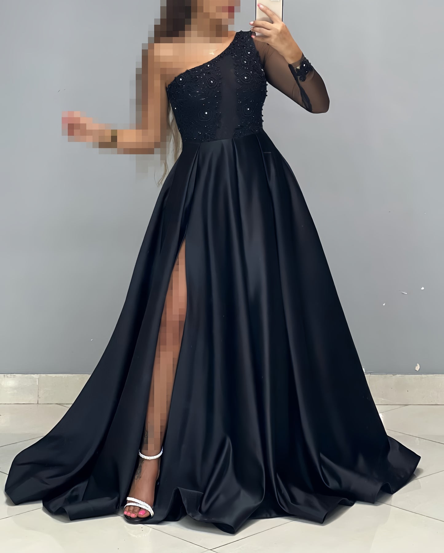 One Sleeve Beaded A-Line Prom Dress, Women Party Dress, LTP3474