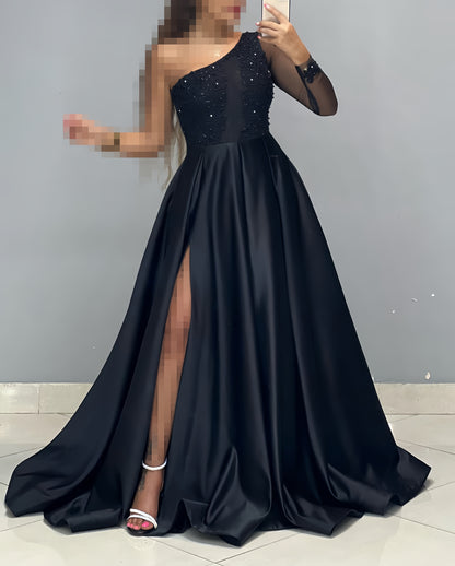 One Sleeve Beaded A-Line Prom Dress, Women Party Dress, LTP3474