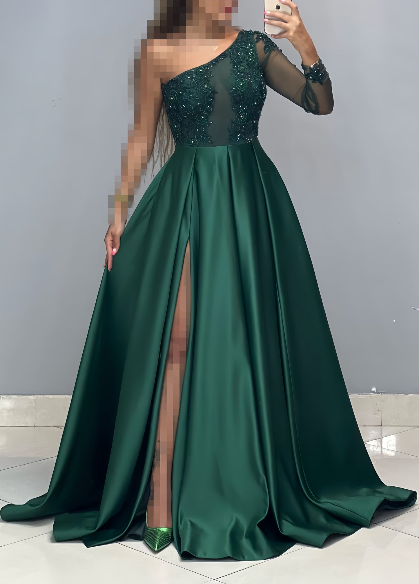 One Sleeve Beaded A-Line Prom Dress, Women Party Dress, LTP3474