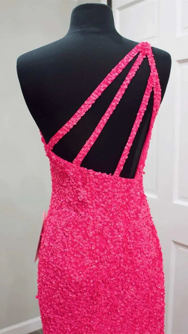 One Shoulder Mermaid Sequin Prom Dress With Side Slit, LTP3514