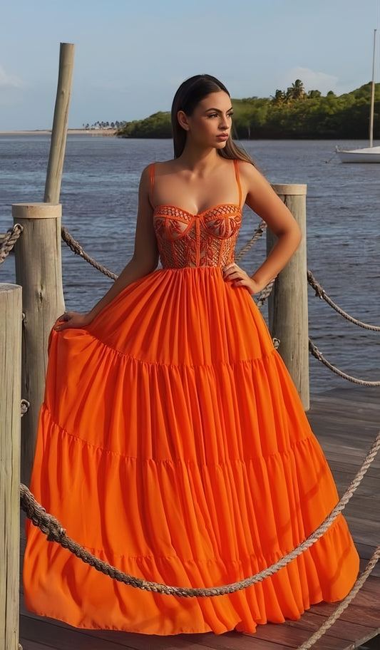 Orange A-Line Evening Formal Dresses, Chiffon Prom Dresses, LTP3438