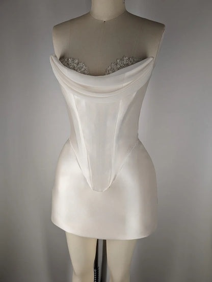 Elegant Satin Tube Top Feather Edge Bodycon 19th Birthday Homecoming Dress LTP82584