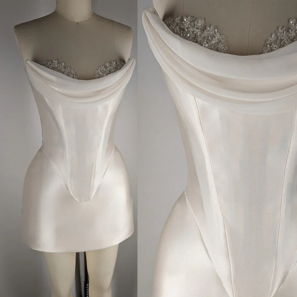 Elegant Satin Tube Top Feather Edge Bodycon 19th Birthday Homecoming Dress LTP82584