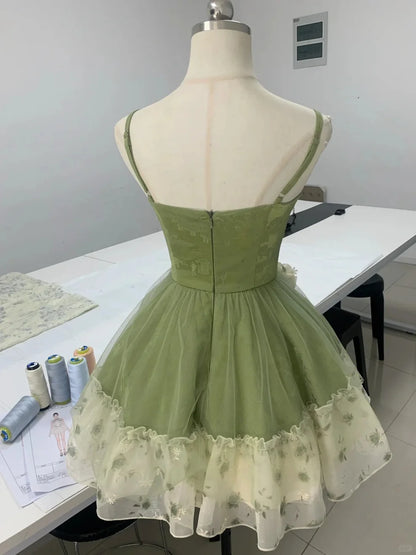 Vintage Green Strapless Ombre Tulle Mini Homecoming Dress LTP82589