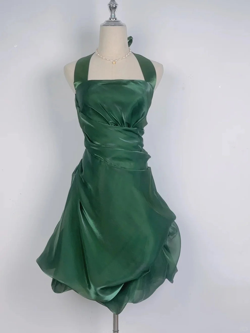 Vintage Dark Green Halter Neck Floral Mini Homecoming Dress LTP82585