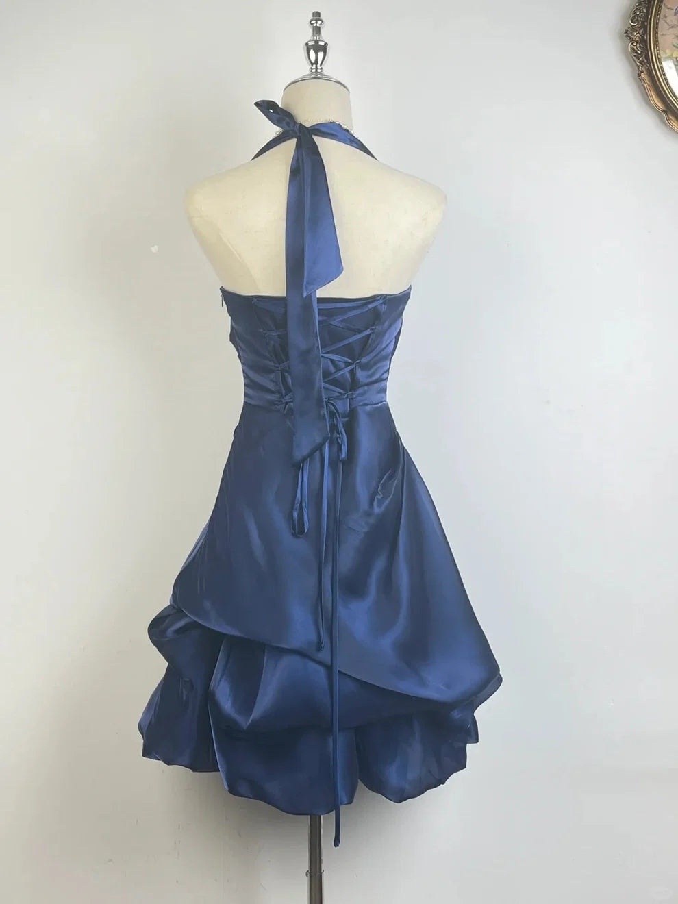 Vintage Dark Green Halter Neck Floral Mini Homecoming Dress LTP82585