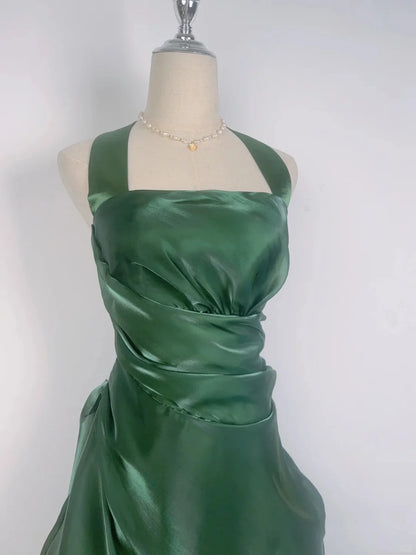 Vintage Dark Green Halter Neck Floral Mini Homecoming Dress LTP82585