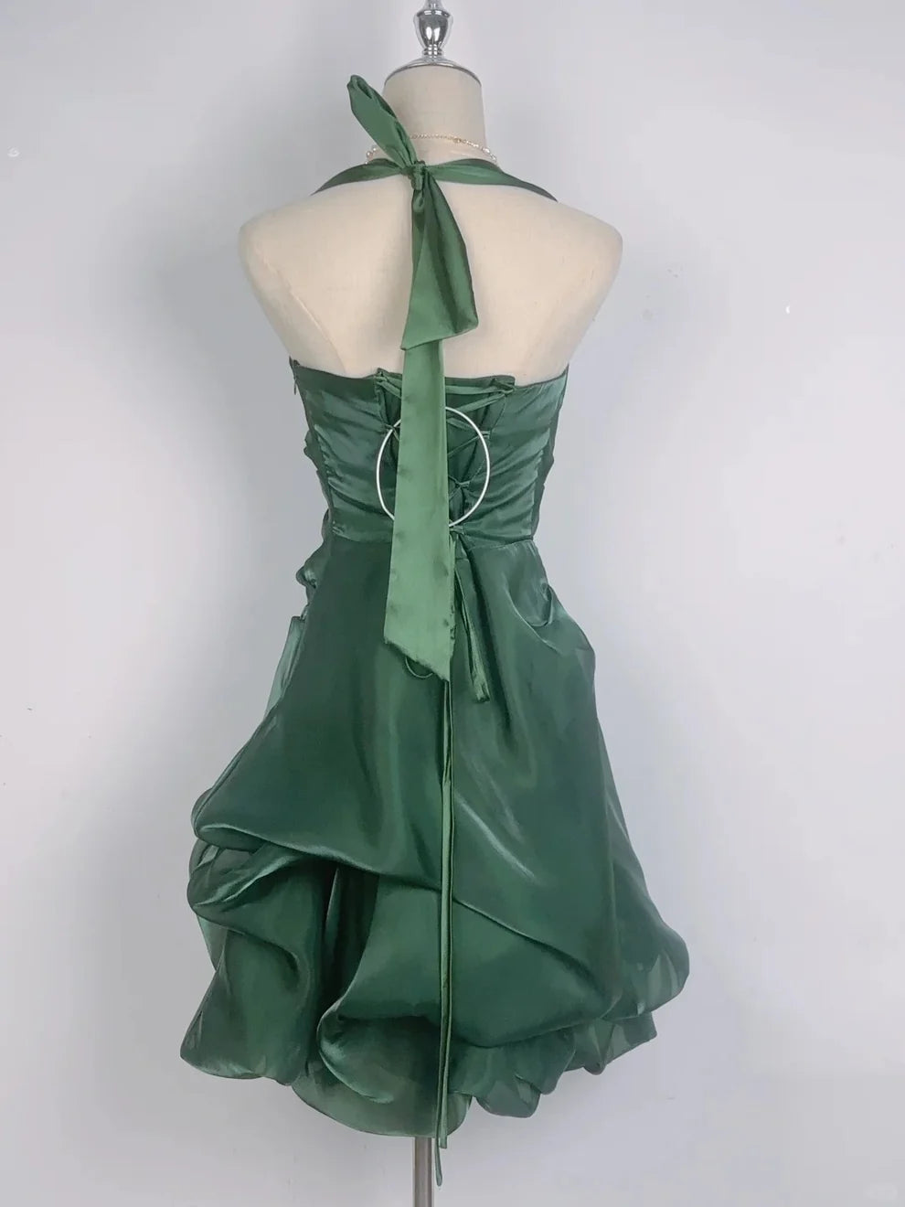 Vintage Dark Green Halter Neck Floral Mini Homecoming Dress LTP82585