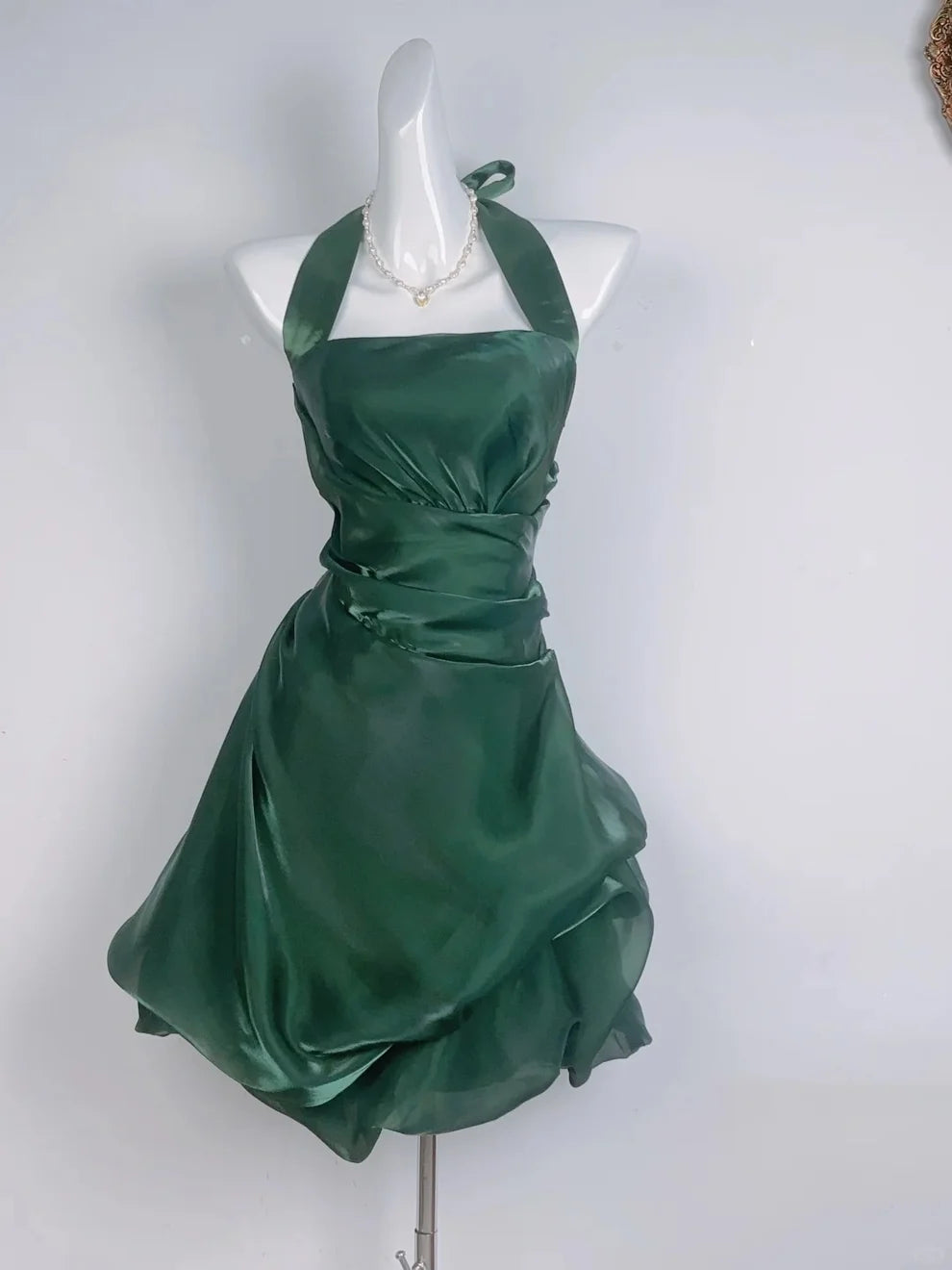 Vintage Dark Green Halter Neck Floral Mini Homecoming Dress LTP82585