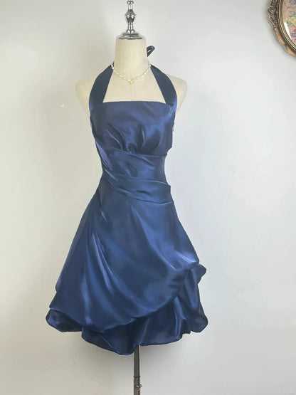 Vintage Dark Green Halter Neck Floral Mini Homecoming Dress LTP82585