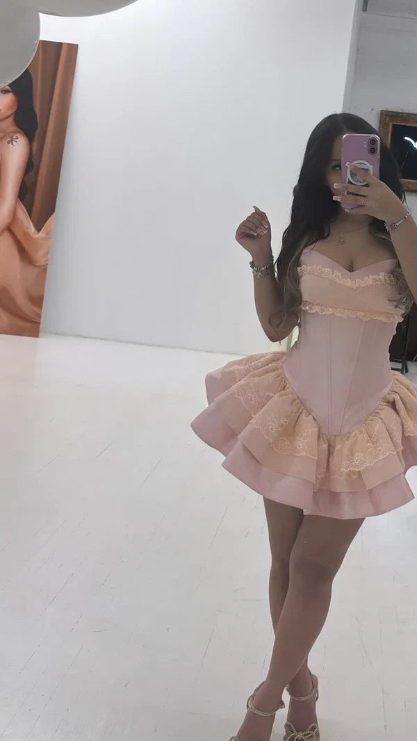 Princess Pink Strapless Sweetheart Neck Satin A-Line 17th Birthday Homecoming Dress LTP82588