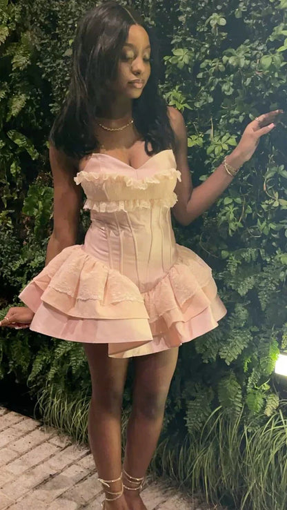 Princess Pink Strapless Sweetheart Neck Satin A-Line 17th Birthday Homecoming Dress LTP82588